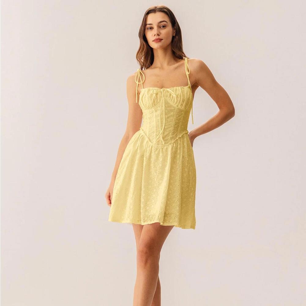 RIHOAS Yellow Ruched Corset Slip Mini Dress XS